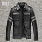 Vintage men black genuine leather coats cow leather motorcycle jackets stripe spliced manteau homme veste cuir homme LT1230