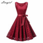Vintage Floral Lace Pleated Dress Women Sleeveless V-Neck Elegant Party Sexy Dresses Retro 50s Summer Robe Big Swing Dress