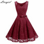 Vintage Floral Lace Pleated Dress Women Sleeveless V-Neck Elegant Party Sexy Dresses Retro 50s Summer Robe Big Swing Dress