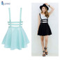 EFINNY Retro Hollow Mini Skater Cute Women Suspender Skirts Straps High Waist Skirt