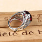 EDI 100% 925 Sterling Silver rings Vintage palace rings for women Retro round garnet Resizable Ring party gift fine jewelry