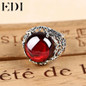 EDI 100% 925 Sterling Silver rings Vintage palace rings for women Retro round garnet Resizable Ring party gift fine jewelry