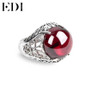 EDI 100% 925 Sterling Silver rings Vintage palace rings for women Retro round garnet Resizable Ring party gift fine jewelry