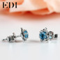 EDI 0.6cttw Blue Topaz 925 Sterling Silver Fashion Stud Earrings Women Solitaire Rose Beauty And The Beast Design Fine Jewelry