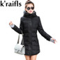 k'raifls Womens Winter Jackets Navy and Black New Long Down Cotton Parka Female Jacket Coat Plus Size Slim Casual Outwear 2017