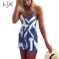 BiSHE Women Summer Sexy jumpsuit bodysuit Print female sexy Slash Neck rompers womens jumpsuit for women Party Bodysuit