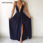 Hot Pink Red Blue White Summer V-Neck Sexy Women Dress Loose Backless Party Split Maxi Club Dress Girl Floor Length Dresses
