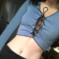 Weekeep Sexy Lace Up Hollow Out T-shirt Women Long Sleeve Cropped t shirt Fashion Slim V-neck Crop Top women cotton t shirt