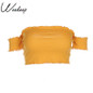 Weekeep Fashion Off Shoulder Cropped Women T-shirt 2018 Summer Slim Waist Streetwear Crop Top Sexy Backless Feminino t shirt
