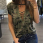 Fashion T-shirts Sexy Women's Clothing Summer Short Sleeve T-shirt Loose Clothes Casual V-Neck T-Shirt Camouflage Female Tops