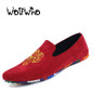 Fashion Suede Men Shoes Soft Nubuck Leather Shoes Casual Slip-on Moccasins Men Boat Loafers Driving Flats Totem Printing Shoes