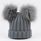 Geebro Winter Baby Knit Beanie Hat Real Fur Pompon Toddler Kid Warm Real Double Raccoon Fur Pompom Beanies for Boys and Girls