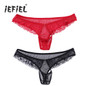iEFiEL Fashion Sexy Men Lingerie Jockstraps Lace Mesh Briefs Bikini Underwear Underpants with Penis Hole for Men Wetlook Panties