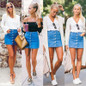 Fashion Women Button Denim Skirts High Waist Bodycon Slim Sexy Pencil Mini Skirt