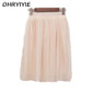 OHRYIYIE Tulle Skirts Women 2017 New Summer High Waist Short Tutu Skirt Female Elastic Waist Pleated Midi Skirt Jupe Femme S1013