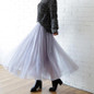 OHRYIYIE 2018 Spring Summer Vintage Skirts Womens Elastic High Waist Tulle Mesh Skirt Long Pleated Tutu Skirt Female Jupe Longue