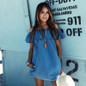 New Sexy Womens Blue Mini  Summer Beachwear Dress Ladies Ruffles Dresses Slash Neck Off Shoulder Vestidos