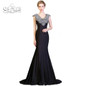 New Sexy Black Mermaid Evening Prom Dresses 2017 Vestido de Fiesta Beaded V Neck Stretch Satin Formal Occasion Party Gown