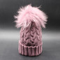 Fur Pompom Hat Ladies Warm Knitted Wool Beanie Cap Winter Dyed Real Raccoon Fur Hats For Women