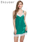 Ekouaer Women Lace Dress Sexy Sling Sleepwear Satin Nightgown Chemise Slip Nightdress back Cross straps Sexy Lady sleep dress