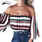 Off Shoulder Top Summer Striped Slash Neck Cute Tops Women Loose Blouses For Women Plus Size Beach Women Top Clothing