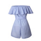 Off Shoulder Summer Beach Style Sexy Sky Blue Striped Women Playsuits Elegant Overall Romper 2017 Summer Short Jumpsuits