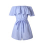 Off Shoulder Summer Beach Style Sexy Sky Blue Striped Women Playsuits Elegant Overall Romper 2017 Summer Short Jumpsuits