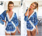 Off Shoulder Summer Beach Style Sexy Sky Blue Striped Women Playsuits Elegant Overall Romper 2017 Summer Short Jumpsuits