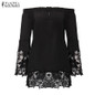 Off Shoulder Shirts Women Blouses 2018 Sexy Slash Neck Flare Sleeve Patchwork Lace Crochet Blusas Casual Tops Plus Size S-5XL
