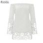 Off Shoulder Shirts Women Blouses 2018 Sexy Slash Neck Flare Sleeve Patchwork Lace Crochet Blusas Casual Tops Plus Size S-5XL