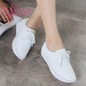 Nysiani Leather Flat Shoes For Women 2017 Spring Summer Fashion Casual White Loafers Shoes Round Toe Lace-up Muffin Female Shoes
