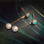 18K Gold Diamond AKOYA Pearl Round Natural Opal 39M Fine Earrings