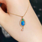 18K Gold Marquise Cut Natural Opal Emerald Akoya Pearl Pendant Necklace