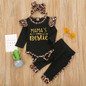 Baby Girls Letter Leopard Printed Romper & Bottoms & Headband Baby Wholesale