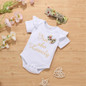 Baby Girls Bow Decor Short  Sleeve Letter Printed Romper & Floral Shorts & Headband Baby Clothing Cheap Wholesale