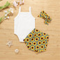 Baby Girls Solid Color Tank Romper & Sunflower Shorts & Headband Boutique Baby Clothes Wholesale