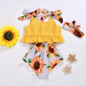 Baby Girls Yellow Bow Decor Sleeveless Top & Sunflower Shorts & Headband Baby Clothing Cheap Wholesale