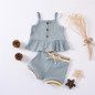 Baby Girls Solid Color Button Tank & Striped Shorts Baby Boutique Clothes Wholesale