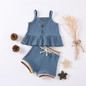 Baby Girls Solid Color Button Tank & Striped Shorts Baby Boutique Clothes Wholesale