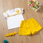 Baby Bow Decor Siblings Short Sleeve Top & Yellow Shorts Cheap Boutique Baby Clothing