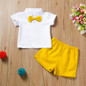 Baby Bow Decor Siblings Short Sleeve Top & Yellow Shorts Cheap Boutique Baby Clothing