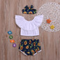 Baby Girls Solid Ball Collar Top & Floral Printed Shorts & Headband Cheap Bulk Baby Clothes