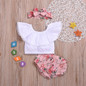 Baby Girls Solid Ball Collar Top & Floral Printed Shorts & Headband Cheap Bulk Baby Clothes