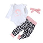 Baby Girls Letter Cartoon Printed Romper & Pants & Headband Baby Wholesale