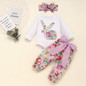 Baby Girls Flower Rabbit Printed Romper & Pants & Headband Buy Wholesale Kids Clothes
