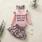 Baby Girls Leopard Letter Romper & Skirt & Headband Baby Wholesale Clothes