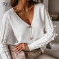 V Neck Sexy Sweater Women Button Knit Cardigan