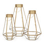Set of 3 Decorative Metal Faceted Hurricane Candle Lantern Accents w/ Glass