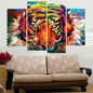 4 Panel Art Canvas Painting Coloured Painting Tiger HD Printed Wall Art Poster Home Decor Picture Living Room