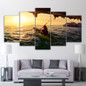 5 Piece Canvas Art HD Print Kayak Girl Sailing Sunset Painting Living Room Wall